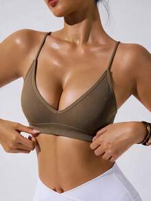 Slayform Slayform Women's Olive Green Seamless Cleavage Sports Sporty Athleisure Tank Top Gym Summer - Brown - View 7