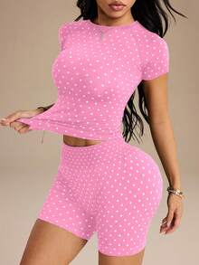 Dewbera Dewbera Seamless Women's Sports Set, Sexy Casual, Sports T-Shirt, Sports Shorts, Seamless Women's Sports Set, Sports Tank Top - Pink - View 2