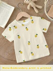 Elladie kids Girls' Casual Lemon Graphic Print Short Sleeve T-Shirt, Comfortable Daily Wear For Spring, Summer And Autumn - Multicolor - View 5