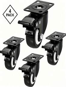 4Pcs Heavy Duty Casters, Silent Swivel & Fixed Wheels With Axle And Brake, Replacement Rollers For Hand Trolleys And Small Trailers - Black - View 8