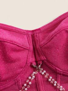 SHEIN ICON Chain Detail Bustier Crop Cami Top - Hot Pink - View 5