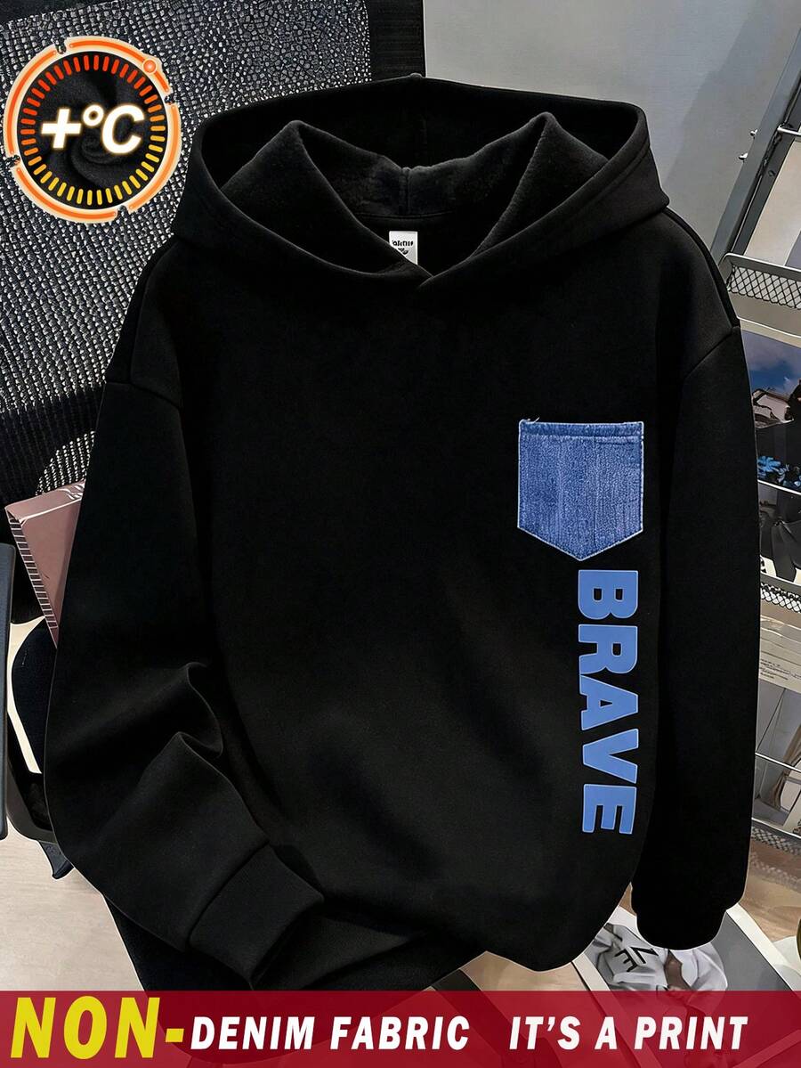 SHEIN 青少年男孩休閒寬鬆舒適酷感嘻哈經典色長袖運動衫,秋冬款 - 彩色 - 查看 1