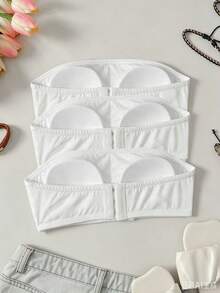 SHEIN Tween Girl Tween Girl Tween Girl Tween Girl Simple Comfortable Soft Skin-Friendly Bandeau Bra With Padding 3pcs Pieces Set White All Season - White - View 2