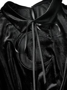 ROMWE Goth 深色哥德風月亮刺繡圖案大尺碼女款短洋裝 - 黑色 - 查看 3