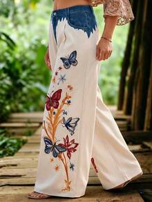 SHEIN LUNE CURVE Women's Plus Size Butterfly Print Long Pants, Casual Bottoms Fall - Multicolor - View 7