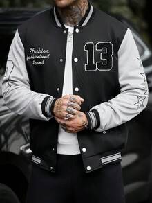 Manfinity CasualCool Men's Autumn Casual Colorblock Letter Embroidered Jacket - Black - View 5