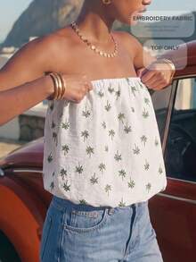 CAJUNI Women's Vacation Palm Tree Pattern Fashion Tube Top - White - View 9