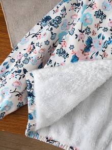 SHEIN Young Girl Girls' Floral Print Long Sleeve Fuzzy Warm Jacket, Comfortable Casual Winter Fall - Multicolor - View 4