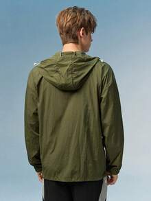 Caldwick Men's Solid Color Lightweight Jacket, Outdoor Sports Sunscreen Long Sleeve Running Fitness Sunscreen Coat, Summer, Breathable - Army Green - View 3