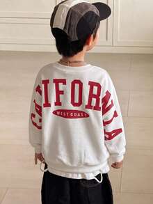 SHEIN Oversized Crew Neck Raglan Sleeve Fleece Pullover Pullover Autumn Sweatshirt With Large Letter Print, Suitable For Winter, Baby Boy - Multicolor - View 4