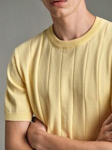 Calmiston Men's Solid Color Casual Versatile Daily Wear Knit Top - Yellow - View 10