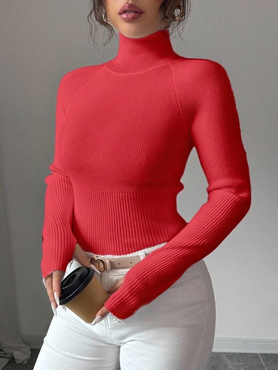 SHEIN Raffinéa Y2K 優雅戶外針織套頭毛衣，適合旅行、通勤、度假與日常穿著 - 紅色 - 查看 1