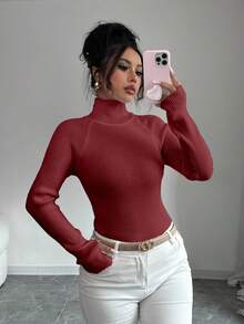 SHEIN Raffinéa Y2K 優雅戶外針織套頭毛衣，適合旅行、通勤、假期與日常穿著 - 酒紅色 - 查看 3