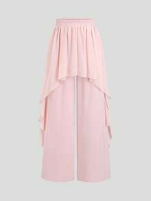 SHEIN Unity Women's Solid Color Elastic Waist Casual Romantic Elegant Versatile Daily Wear Long Pants Party Light Pink Summer - Pink - View 4
