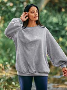Voyena Women's Plus Size Casual Crew Neck Long Sleeve Sports Sweatshirt Fall - Grey - View 4