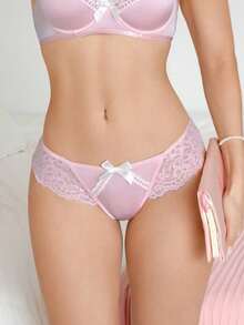 PetitDoll 1pc Low Waist Lace Patchwork Thong - Pink - View 3
