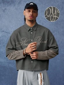 PAVTROS Men's Embroidered Vacation Single-Breasted Patchwork Long Sleeve Shirt - Multicolor - View 1