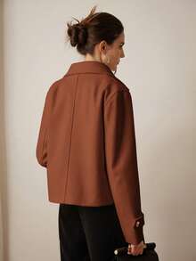 Aveloria Modichic Casual Solid Color Double-Breasted Cropped Jacket, Autumn/Winter  - Brown - View 2