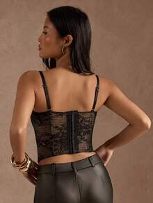 SHEIN BAE 女士花卉蕾丝性感吊带背心 - 黑色 - 查看 2