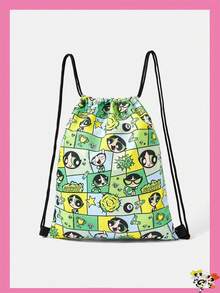 THE POWERPUFF GIRLS X SHEIN Multi-Color Square Collage Cartoon Print Drawstring Bag Lightweight Portable Sports Storage Drawstring Pouch
﻿ - Cartoon-6 - View 1