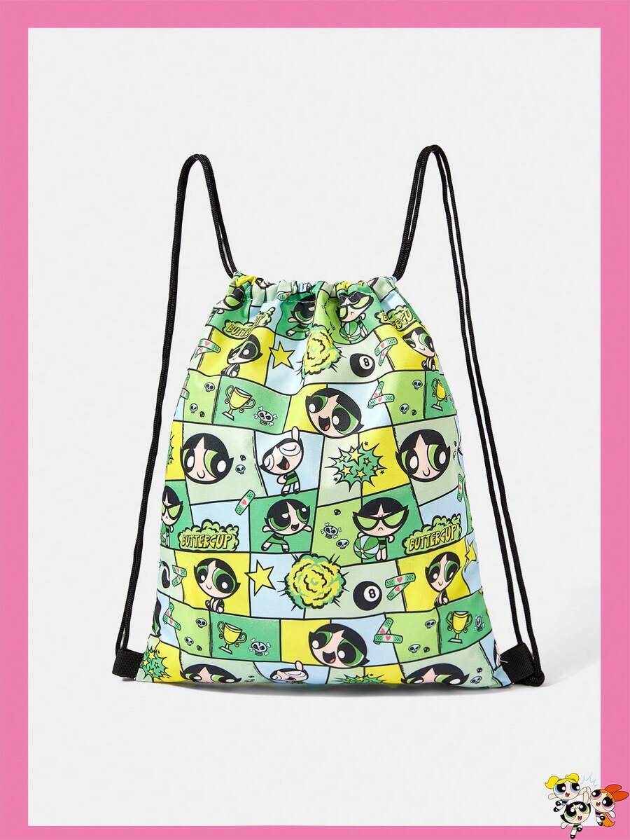 THE POWERPUFF GIRLS X SHEIN Multi-Color Square Collage Cartoon Print Drawstring Bag Lightweight Portable Sports Storage Drawstring Pouch
﻿ - Cartoon-6 - View 1