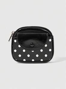 ROMWE Kawaii 1pc Y2K Preppy Style Coin Purse, Detachable Key Ring Coin Bag, Portable Mini Card Holder Cute Polka Dot Wallet - Black - View 1