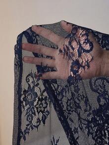 Al Najma Women's Lace Patchwork Casual Party Travel Abaya - Navy Blue - View 7