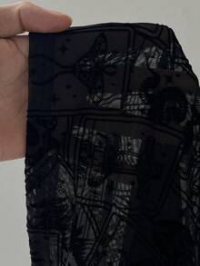 Whyspr 萬聖節鄉村龐克哥德風高領彈性植絨網紗長袖深色T恤女款萬聖節裝扮秋季 - 黑色 - 查看 8