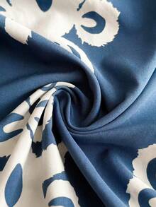 Elenzga Plus Size Blue & White Elegant Fitted Shirred Print Cinched Waist Jumpsuit Fall - Blue and White - View 6