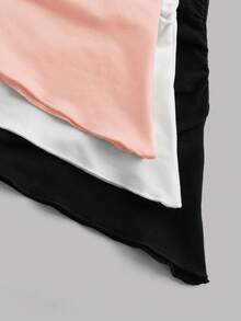 Girlism 3件套少女黑白蓝针织短款吊带背心，腰部褶皱设计，不对称下摆，百搭街头运动风叠穿上衣 - 粉色 - 查看 3