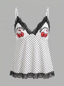 CovetEZ HELLO KITTY AND FRIENDS | SHEIN 休閒簡約可愛聯名卡通對比蕾絲裝飾細條紋女款背心，適合春夏穿著 - 彩色 - 查看 3