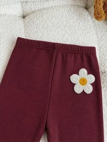 SHEIN 女嬰彩色條紋寬鬆套頭上衣休閒彈性花卉圖案裝飾內搭褲，適合秋冬 - 彩色 - 查看 6