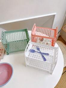 1 Multifunctional Foldable Double-Layer Hollow Design Storage Rack - Made Of Easy To Clean Plastic Material, Suitable For Various Purposes Such As Cosmetics, Jewelry, Bathroom, And Tabletop. Kitchen And Bathroom Supplies Storage Rack - Multicolor - View 14