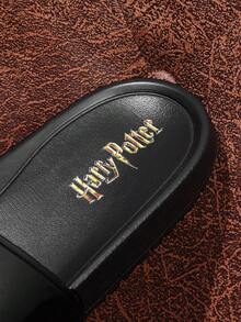 HARRY POTTER X SHEIN 夏季百搭黑色印花沙灘拖鞋，輕量柔軟底拖鞋 - 純黑色 - 查看 5
