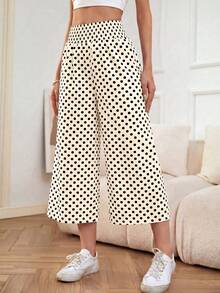 SHEIN LUNE 女款波點印花寬鬆休閒鬆緊腰七分褲 - 彩色 - 查看 5