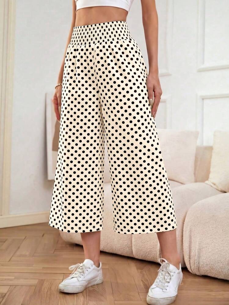 SHEIN LUNE Women's Polka Dot Print Loose Casual Elastic Waist 7/10 Length Pants - Multicolor - View 5