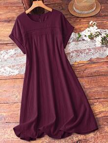 EMERY ROSE Plus Size Women's Solid Color Lace Hollow Out Sleeveless Dress - Red Violet - View 7