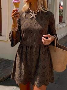 Vivid Eden Women's Embroidered Bell Sleeve Casual Boho Vacation Dress, Dark Chocolate Dress Vacation Autumn Winter Brunch Vacation - Brown - View 8