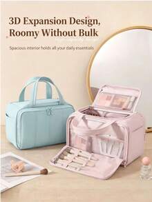 Large Capacity Fluffy Makeup Bag, Wide Opening Cosmetic Storage Bag With Multiple Pockets - Basic Model - View 7