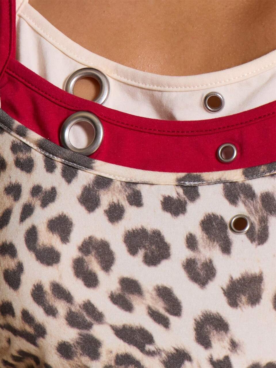 Multi Colour Stretch Leopard Print Layered Studded Tank Top