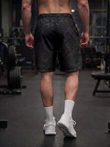 GymBeat 男士彈性腰抽繩口袋開衩牛頭圖案運動短褲 跑步短褲 運動短褲 健身房夏季運動短褲 - 彩色 - 查看 2