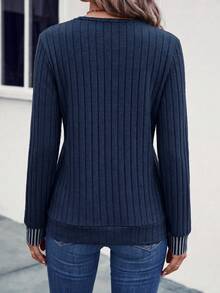 SHEIN LUNE Women's Casual Striped Patchwork Sweatshirt, Autumn - Multicolor - View 2