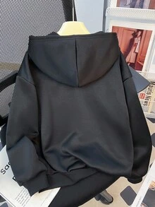 SHEIN EZwear 秋季新款個性化饒舌極簡印花連帽寬鬆加厚女款衛衣，適合日常通勤、派對、秋冬/夏季、聖誕節、新年、感恩節、婚禮、海灘、畢業典禮、優雅、外出、約會、通勤、情人節、度假、Y2K、畢業典禮等場合 - 黑色 - 查看 2