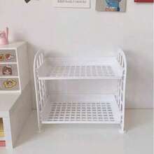 1 Multifunctional Foldable Double-Layer Hollow Design Storage Rack - Made Of Easy To Clean Plastic Material, Suitable For Various Purposes Such As Cosmetics, Jewelry, Bathroom, And Tabletop. Kitchen And Bathroom Supplies Storage Rack - Multicolor - View 15