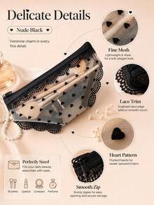 Cute Lace See Through Toiletry Bag Travel Makeup Storage Pouch For Eyeliner Brushes Lipstick Skincare Headphones - Multicolor - View 5