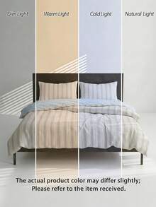 Veyra Day 3pcs 100% Polyester Vintage Boho Style Minimalist Stripe Printed Duvet Cover Set, 2 Pillowcases + 1 Duvet Cover (No Fitted Sheet, No Inner Core), All-Season Available, Machine Washable - Multicolor - View 10