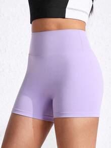 Teen Girls' Purple High-Waist Athletic Shorts, Made From High-Stretch Form-Fitting Fabric With A Sleek And Supportive Design, Perfect For Spring And Summer Activities Including Running, Gym Workouts, And Casual Sporty Wear - Purple - View 1