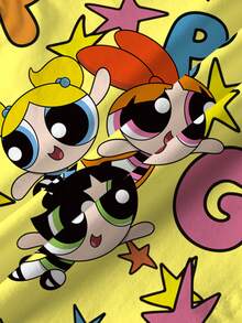 THE POWERPUFF GIRLS X SHEIN 女童夏季休閒卡通印花T恤 - 白色 - 查看 6
