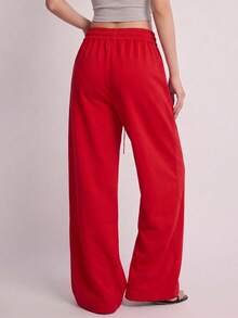 Rina Fox Women's Contrast Color Striped Drawstring Waist Long Pants - Red - View 2