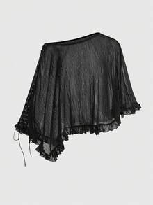 ROMWE Y2K Sexy Fishnet Hollow Out Cape Cover-Up Top For Women Plus Size - Black - View 3